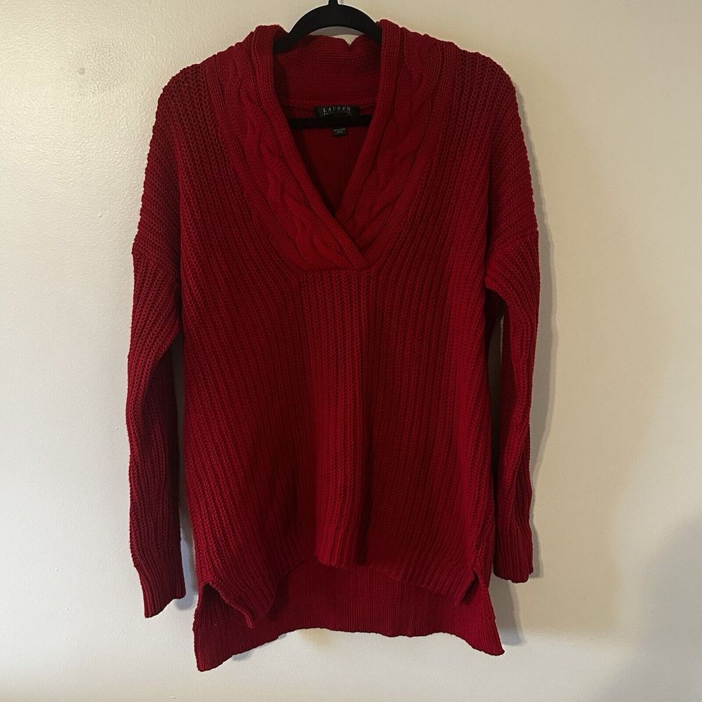 Lauren Ralph Lauren Red Cable Knit Sweater‎ Womens Christmas Size Large